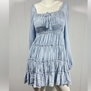 Chelsea & Violet Light Blue Long Sleeve Ruffle Mini Dress